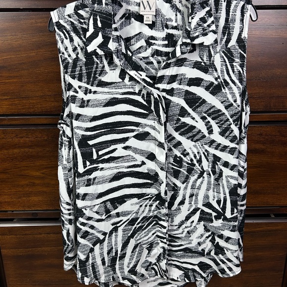 Worthington Black and White Zebra Print Button Down Shirt - Picture 1 of 6